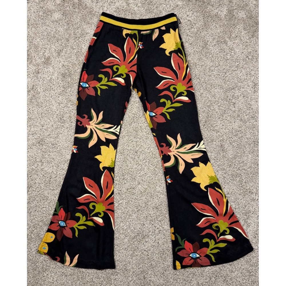 Farm Rio Floral Flare Pants Womens XS Black Tropical Wide Leg